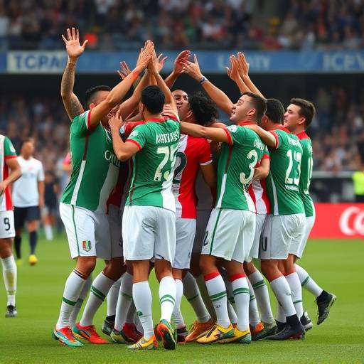 La nazionale italiana di calcio che festeggia la vittoria di una partita importante.