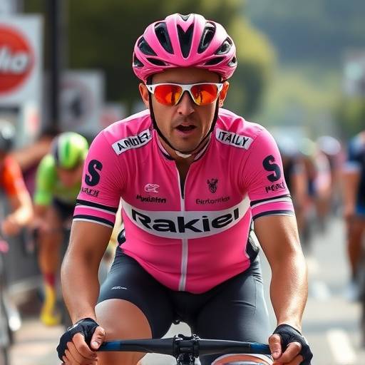 Un ciclista italiano in maglia rosa durante il Giro d'Italia