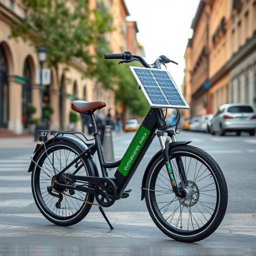 Una bicicletta elettrica alimentata a energia solare, parcheggiata in una strada di Bologna.