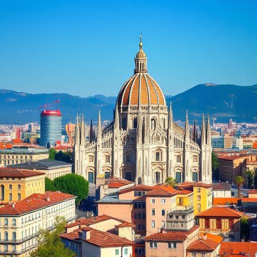 Vista panoramica di Milano con il Duomo in primo piano